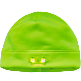 N-Ferno 6804 Skull Cap Beanie Hat With LED Lights, Lime