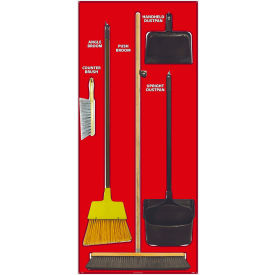 Janitorial Shadow Board Combo Kit, Red on White,General Purpose Composite