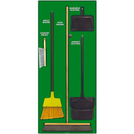 Janitorial Shadow Board Combo Kit, Green on Black, General Purpose Composite
