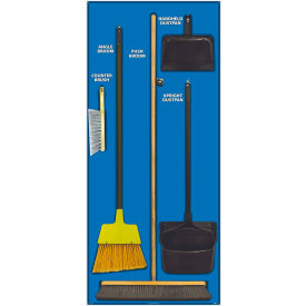 Janitorial Shadow Board Combo Kit, Blue on Black, Industrial Grade Aluminum