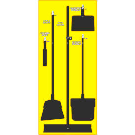 Janitorial Shadow Board, Yellow on Black, Industrial Grade Aluminum