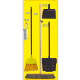 Janitorial Shadow Board Combo Kit, Yellow on White, Industrial Grade Aluminum