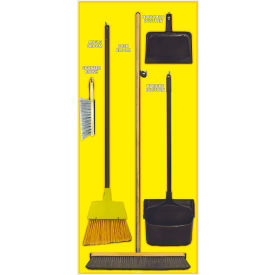 Janitorial Shadow Board Combo Kit, Yellow on Black, Industrial Grade Aluminum