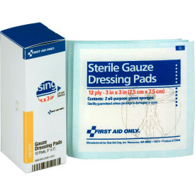 First Aid Only SmartCompliance Refill Sterile Gauze Pads, 3"X 3", 10/Box