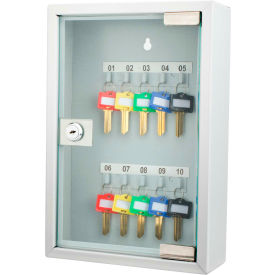 10 Keys Lock Box Gray W/ Glass Door 6"W x 10-1/2"D x 14-1/2"H, Grey, Aluminum