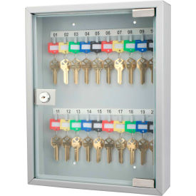 20 Keys Lock Box Gray W/ Glass Door 16"W x 13-1/2"D x 6"H, Grey, Aluminum