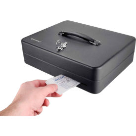 Standard Fold Out Cash Box w/ Key Lock 11-3/4"W x 9-1/4"D x 3-1/2"H, Black, Aluminum