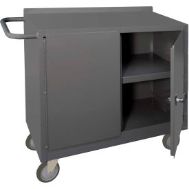 Mobile Bench Cabinet, 2 Locking Doors, 1 Shelf, 54-1/16"W x 18-1/4"D, Gray