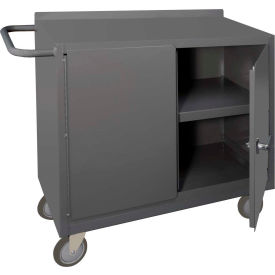Mobile Bench Cabinet, 2 Locking Doors, 1 Shelf, 42-1/8"W x 18-1/4"D, Gray