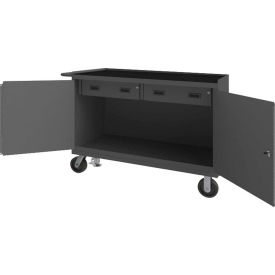 Mobile Bench Cabinet, Rubber Top, 2 Doors 2 Drawers, 54-1/8"W x 24-1/4"D, Gray