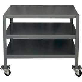 Mobile Machine Table W/ 3 Shelves, Steel Square Edge, 39-1/4"W x 26-3/4"D, Gray