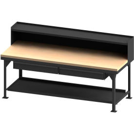 Storage Workbench W/ 2 Drawers & Riser, Maple Square Edge, 96"W x 36"D, Gray