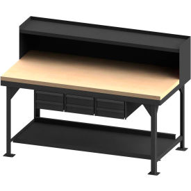 Storage Workbench W/ 6 Drawers & Riser, Maple Square Edge, 72"W x 36"D, Gray