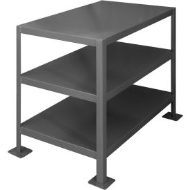 Stationary Machine Table with 3 Shelves, Steel Square Edge, 39-1/4"W x 26-3/4"D, Gray