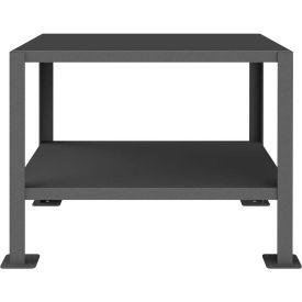 Stationary Machine Table with 2 Shelves, Steel Square Edge, 38-3/8"W x 26-3/8"D, Gray