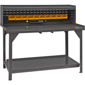 Stationary Workbench with Louver Riser Panel, Bins & Steel Square Edge, 72"W x 30"D, Gray