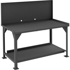 Stationary Workbench with Pegboard Panel and Steel Square Edge, 60"W x 30"D, Gray
