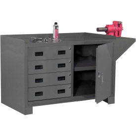 Cabinet Workbench, Door Lock, Vice Shelf, 60-1/8"W x 24-1/4"D, Gray