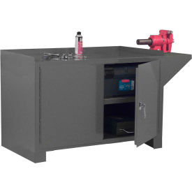 Cabinet Workbench, Vice Shelf, 2 Locking Doors, 60-1/8"W x 24-1/4"D, Gray