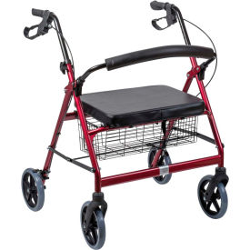 Extra-Wide Heavy Duty Steel Bariatric Rollator Walker, Burgundy