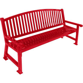 Savannah 72" Steel Slat Bench with Curved Back, Red