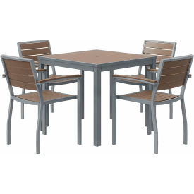 5 Piece Outdoor Dining Set, Mocha w/ Silver Frame
