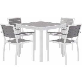 5 Piece Outdoor Dining Set, Gray w/ White Frame