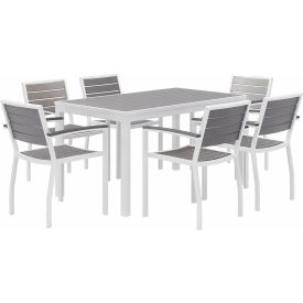 7 Piece Outdoor Dining Set, Gray w/ White Frame