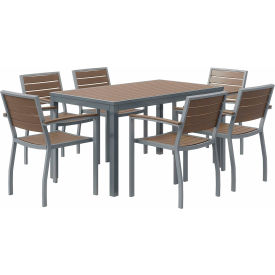 7 Piece Outdoor Dining Set, Mocha w/ Silver Frame