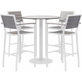 5-Piece Outdoor Dining Set, 36"W x 41"H Table, Gray w/ White Frame