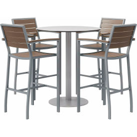 5-Piece Outdoor Dining Set, 36"W x 41"H Table, Mocha w/ Silver Frame