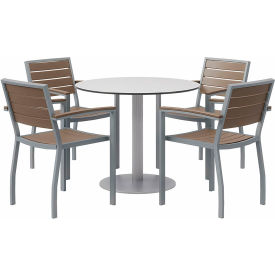 5-Piece Outdoor Dining Set, 36"W x 29"H Table, Gray w/ Silver Frame