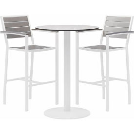 3 Piece Outdoor Dining Set, 30"W x 41"H Table, Gray w/ White Frame