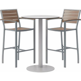 3-Piece Outdoor Dining Set, 30"W x 41"H Table, Mocha w/ Silver Frame