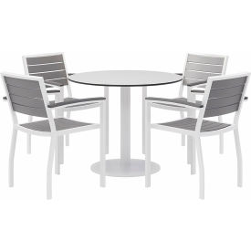 5-Piece Outdoor Dining Set, 36"W x 29"H Table, White w/ White Frame