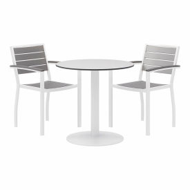 3-Piece Outdoor Dining Set, 30"W x 29"H Table, White w/ White Frame