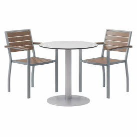 3-Piece Outdoor Dining Set, 30"W x 29"H Table, Gray w/ Silver Frame