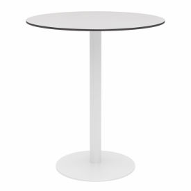 36" Round Outdoor Bar Table - Fashion Gray Phenolic Top - White Aluminum Frame - Ivy Series