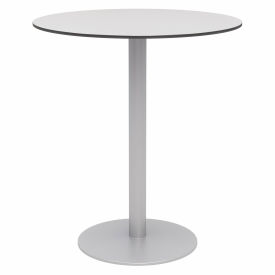 36" Round Outdoor Bar Table - Fashion Gray Phenolic Top - Silver Aluminum Frame - Ivy Series