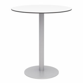 36" Round Outdoor Bar Table - Designer White Phenolic Top - Silver Aluminum Frame