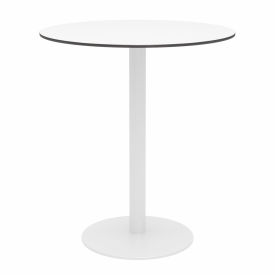 36" Round Outdoor Bar Table - Designer White Phenolic Top - White Aluminum Frame
