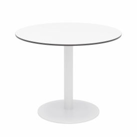 36" Round Outdoor Cafe Table - Designer White Phenolic Top - White Aluminum Frame