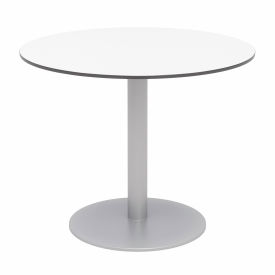 36" Round Outdoor Cafe Table - Designer White Phenolic Top - Silver Aluminum Frame - Ivy Series