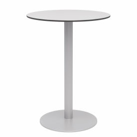 30" Round Outdoor Bar Table - Fashion Gray Phenolic Top - Silver Aluminum Frame