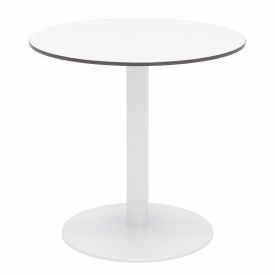 30" Round Outdoor Cafe Table - Designer White Phenolic Top - White Aluminum Frame