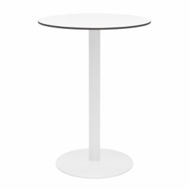 30" Round Outdoor Bar Table - Designer White Phenolic Top - White Aluminum Frame - Ivy Series