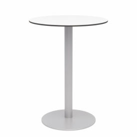 30" Round Outdoor Bar Table - Designer White Phenolic Top - Silver Aluminum Frame - Ivy Series