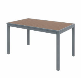 55" x 35" Rectangle Outdoor Table - Mocha Polymer Top - Silver Aluminum Frame - Ivy Series