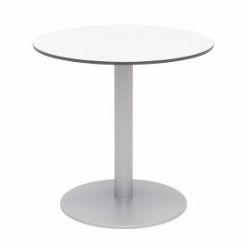 30" Round Outdoor Cafe Table - Designer White Phenolic Top - Silver Aluminum Frame