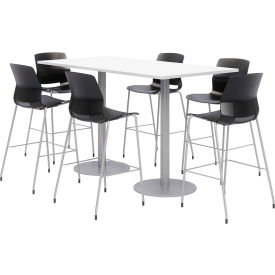 Table & Stool Set, 72"Lx36"W, White Table With Black Stools
